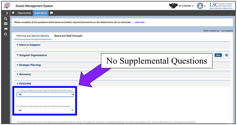  Image of a Required Question Response with No Supplemental Questions